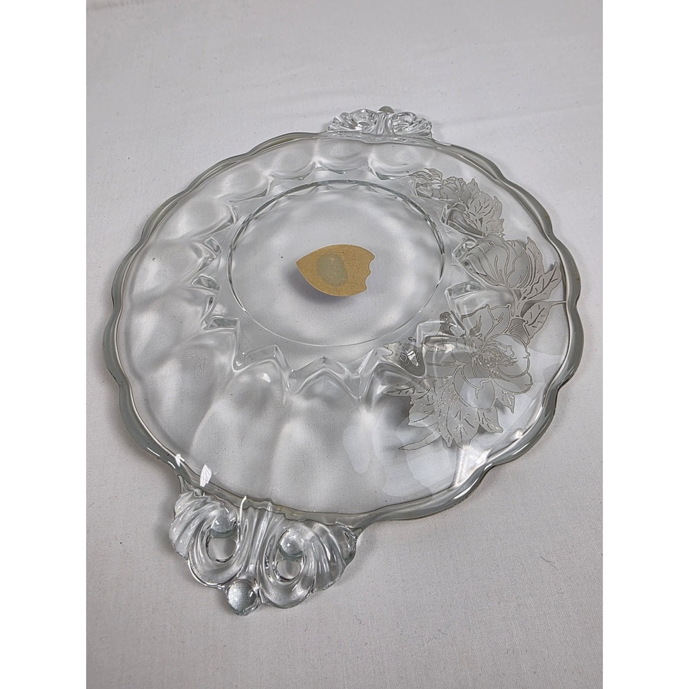 Rockwell Sterling Silver Non-Tarnish 8 Inch Glass Plate Floral Design Handles - Picture 11 of 16